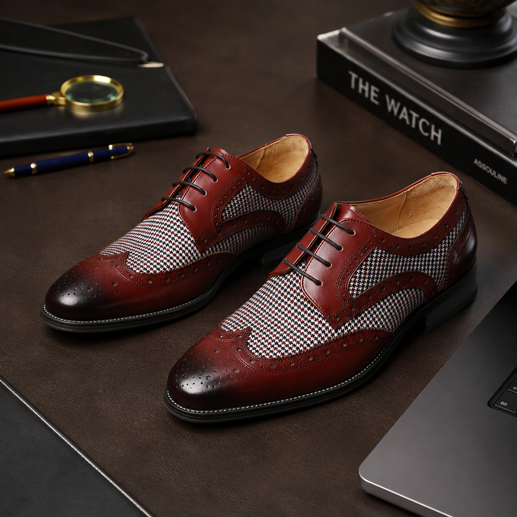 Sebastian Men’s Wingtip Oxford Dress Shoes – Woven Detail Lace-Up Shoes