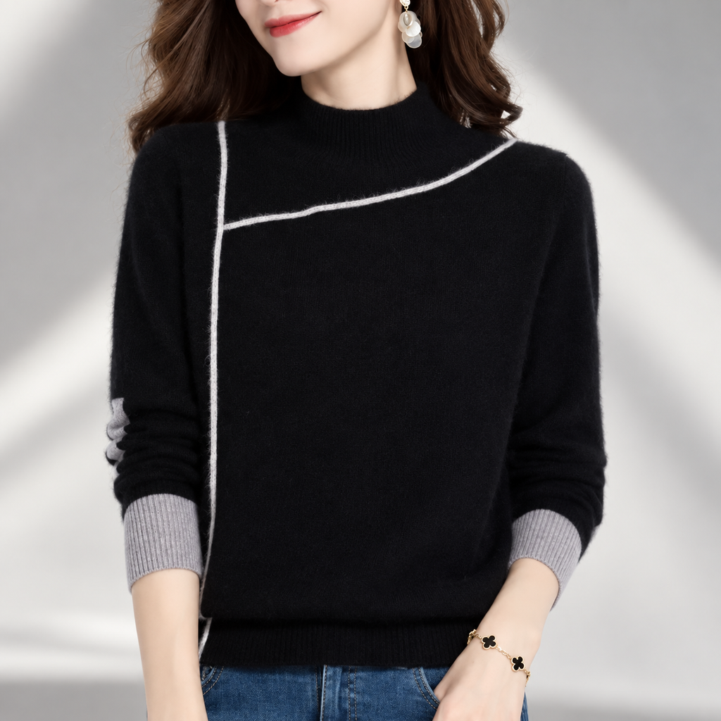 Rosalie Women's Contrast Trim Mock Neck Knit Sweater