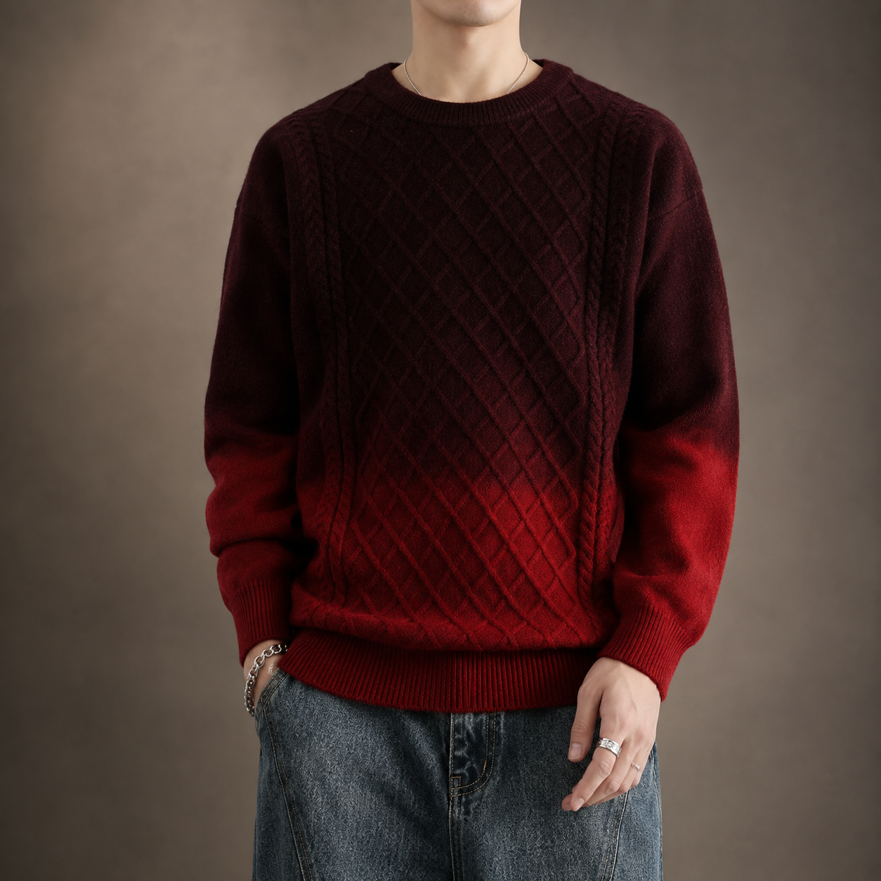 Adrian Men’s Ombre Cable Knit Crewneck Sweater