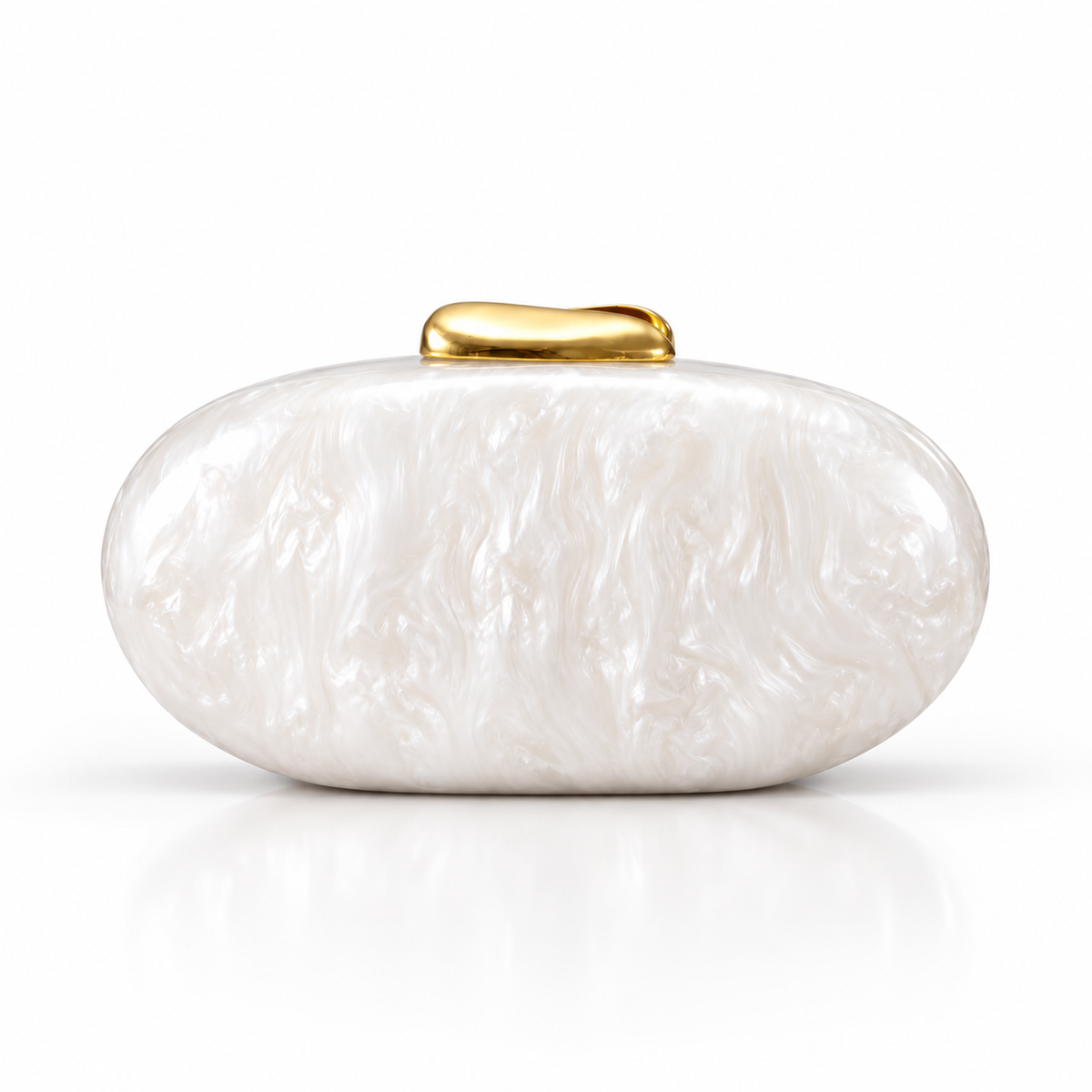 Camille Pearl-Effect Oval Evening Clutch with Gold-Tone Clasp