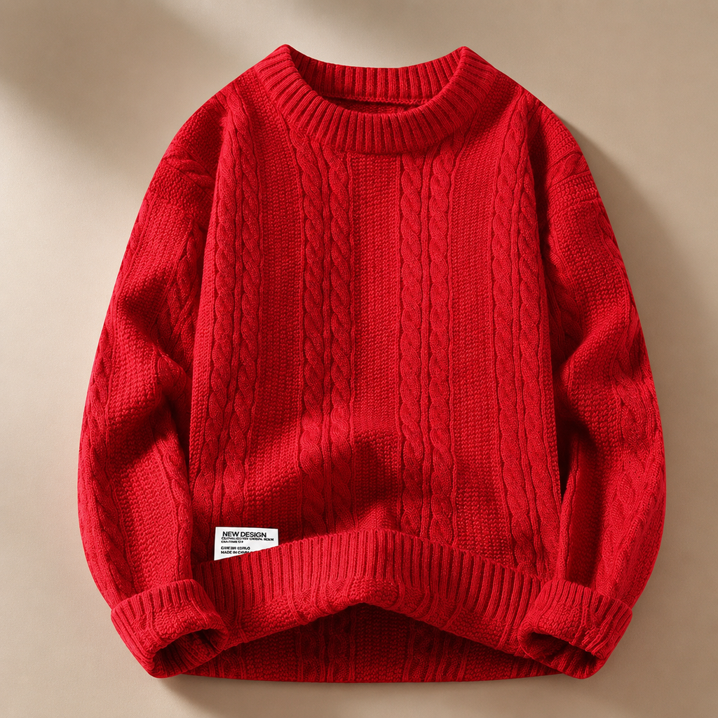Callum Cable-Knit Crewneck Sweater – Textured Long Sleeve Pullover