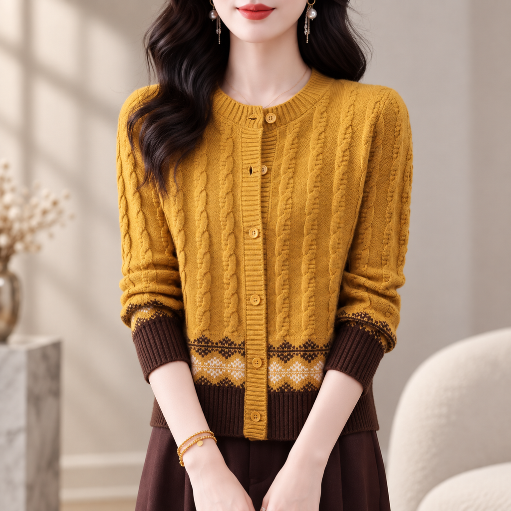 Rosalie Cable Knit Fair Isle Button Cardigan