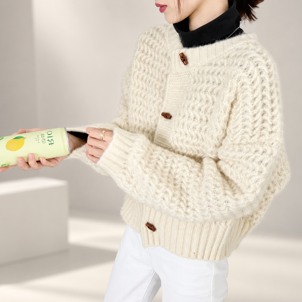 Lucienne Women’s Textured Knit Cardigan – Button Front Long Sleeve Sweater