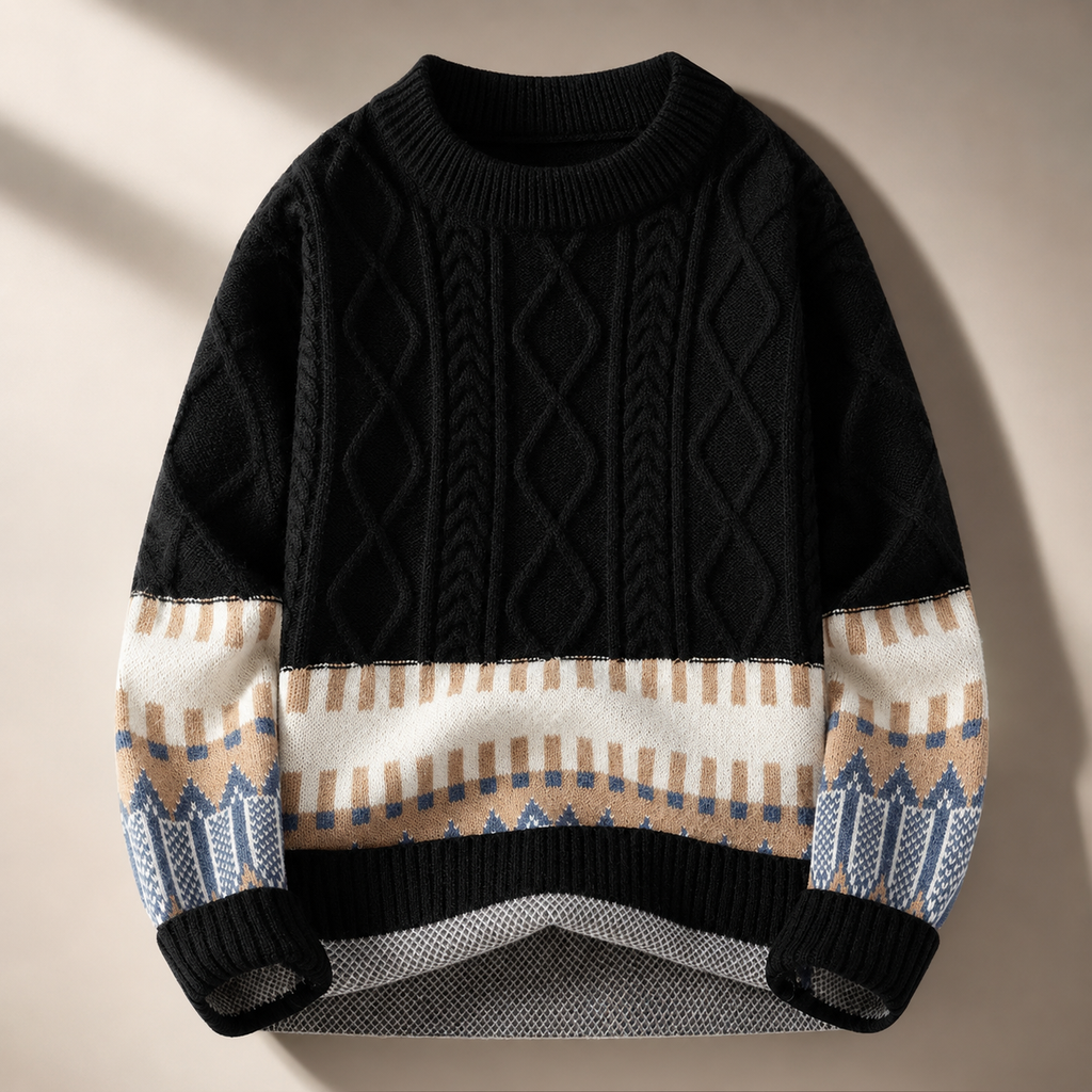 Rowan Cable-Knit Geometric Crewneck Sweater