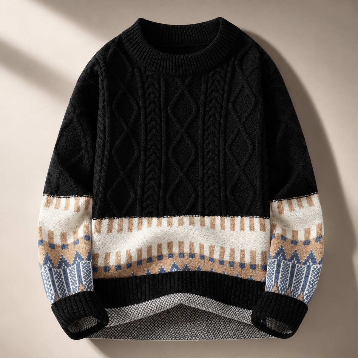 Rowan Cable-Knit Geometric Crewneck Sweater