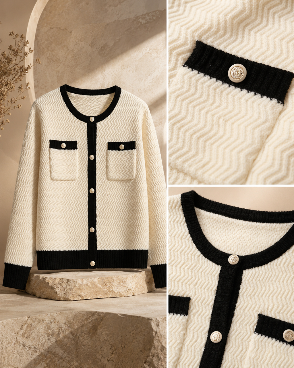 Camille Contrast Trim Knit Cardigan