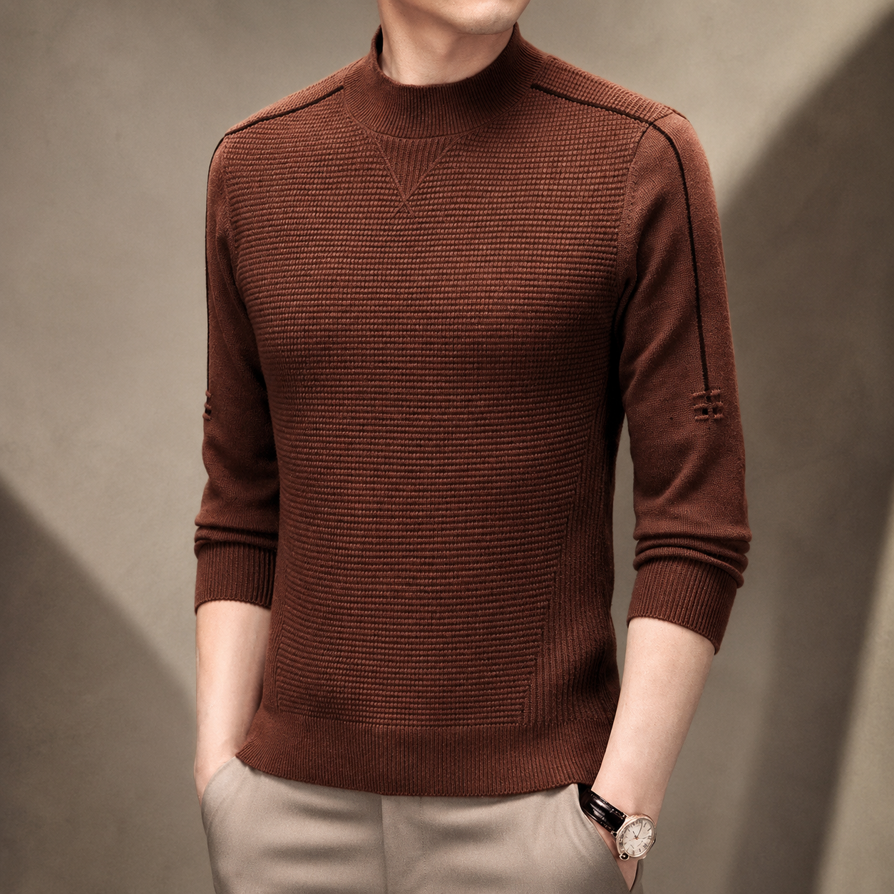 Luca Moretti Men’s Textured Mock-Neck Knit Sweater