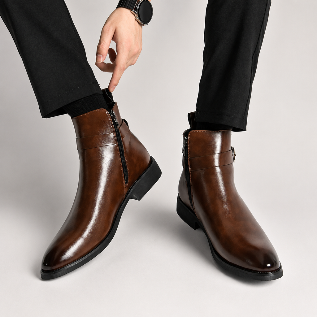 Bennett Men’s Buckle-Strap Ankle Dress Boots