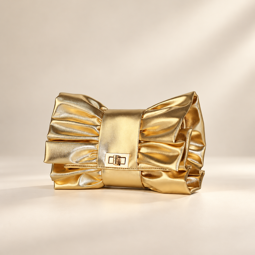 Bianca Bow Clutch Bag – Ruched Evening Purse