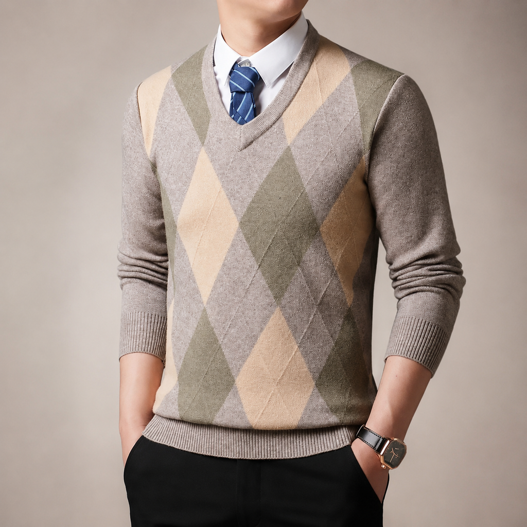 Dylan Men’s Argyle V-Neck Sweater