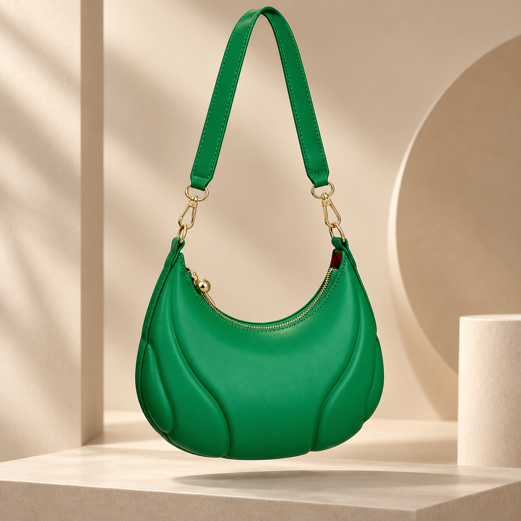 Margot Crescent Shoulder Bag with Sculpted Panel Design and Zip Closure