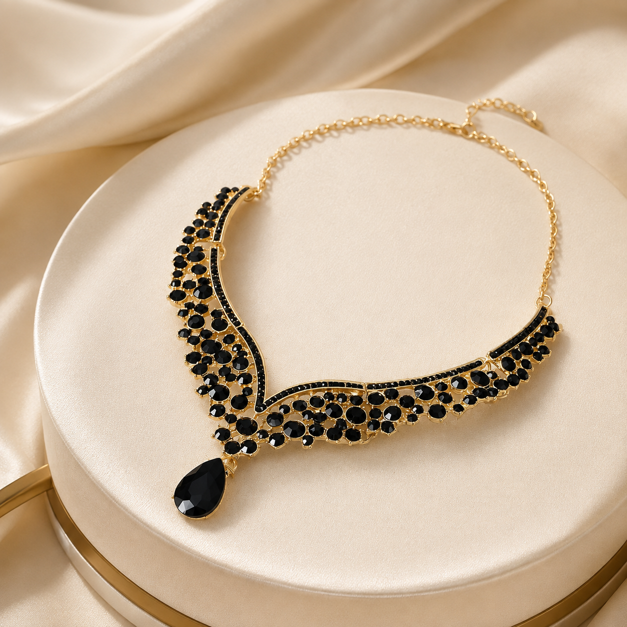 Delaney Black Crystal Statement Necklace and Earrings
