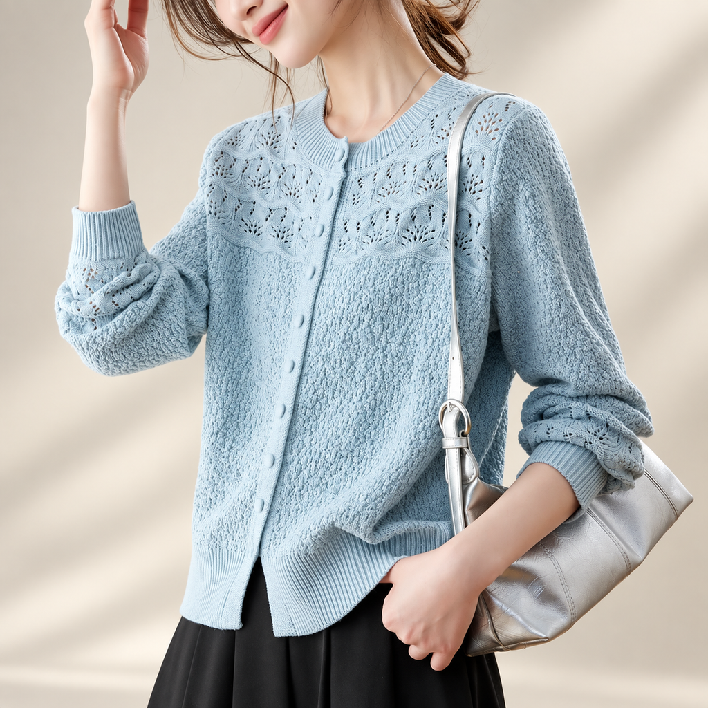 Colette Women's Textured Pointelle Knit Button-Front Cardigan