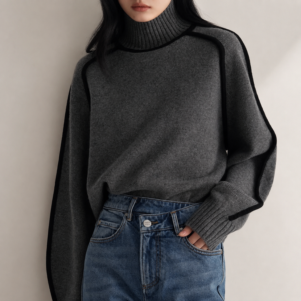 Hazel Women’s Relaxed Contrast-Trim Knit Pullover Sweater