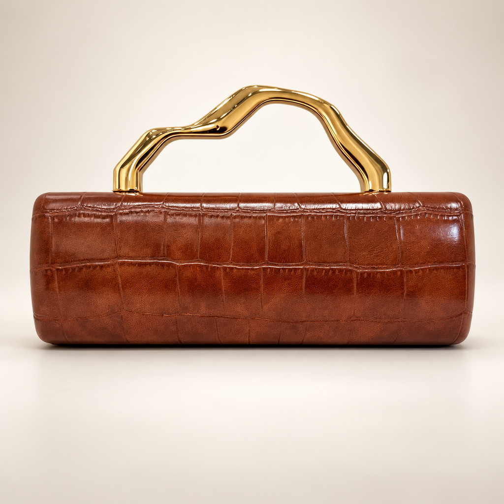 Francesca Croc-Embossed Evening Handbag with Sculptural Gold-Tone Handle