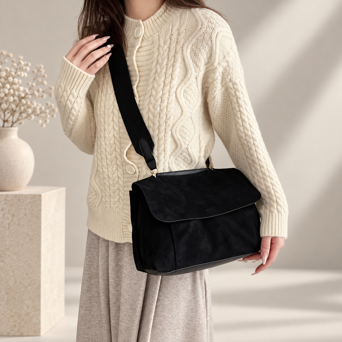 Camden Suede-Look Flap Shoulder Bag