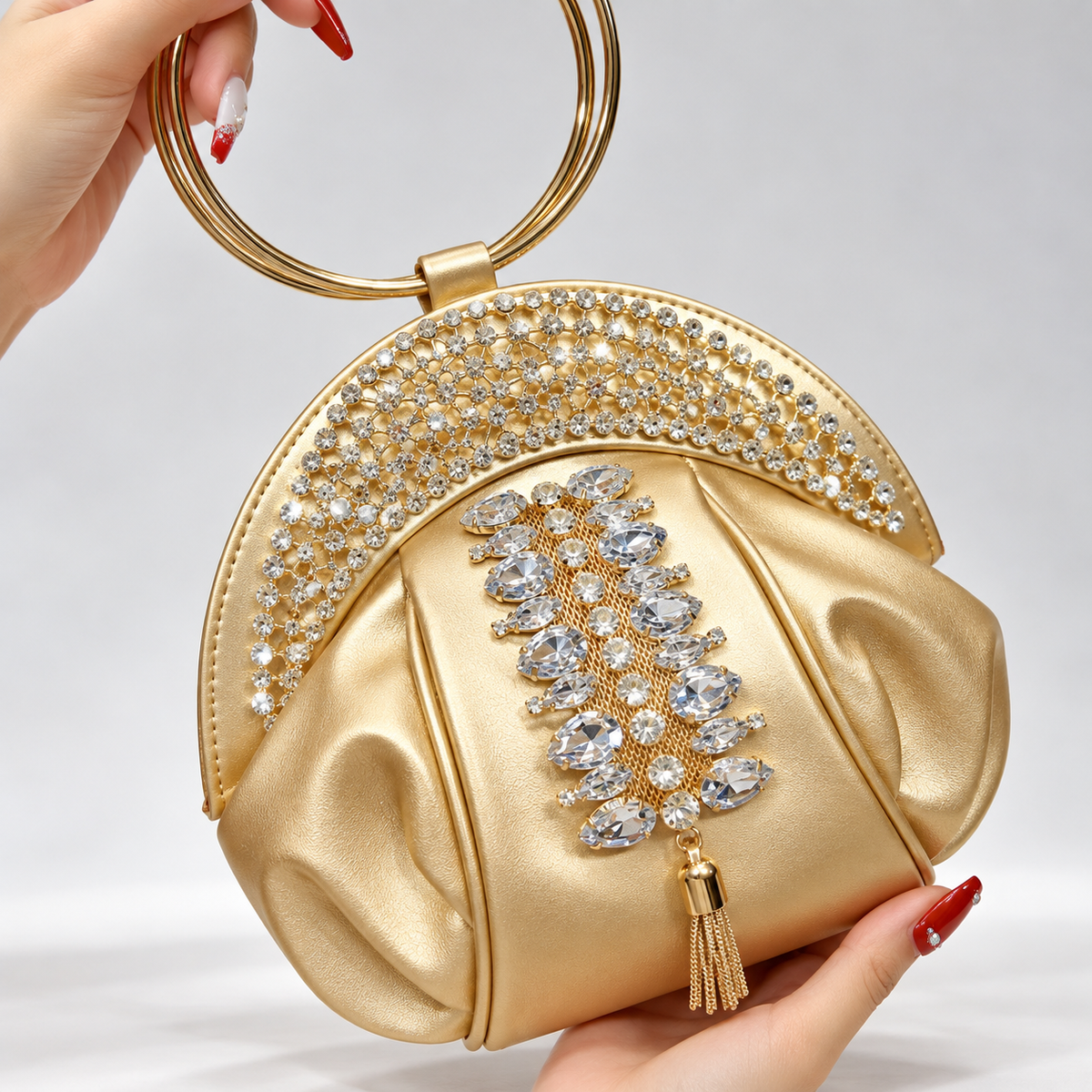 Vivienne Rhinestone Evening Clutch Bag with Gold Ring Handle