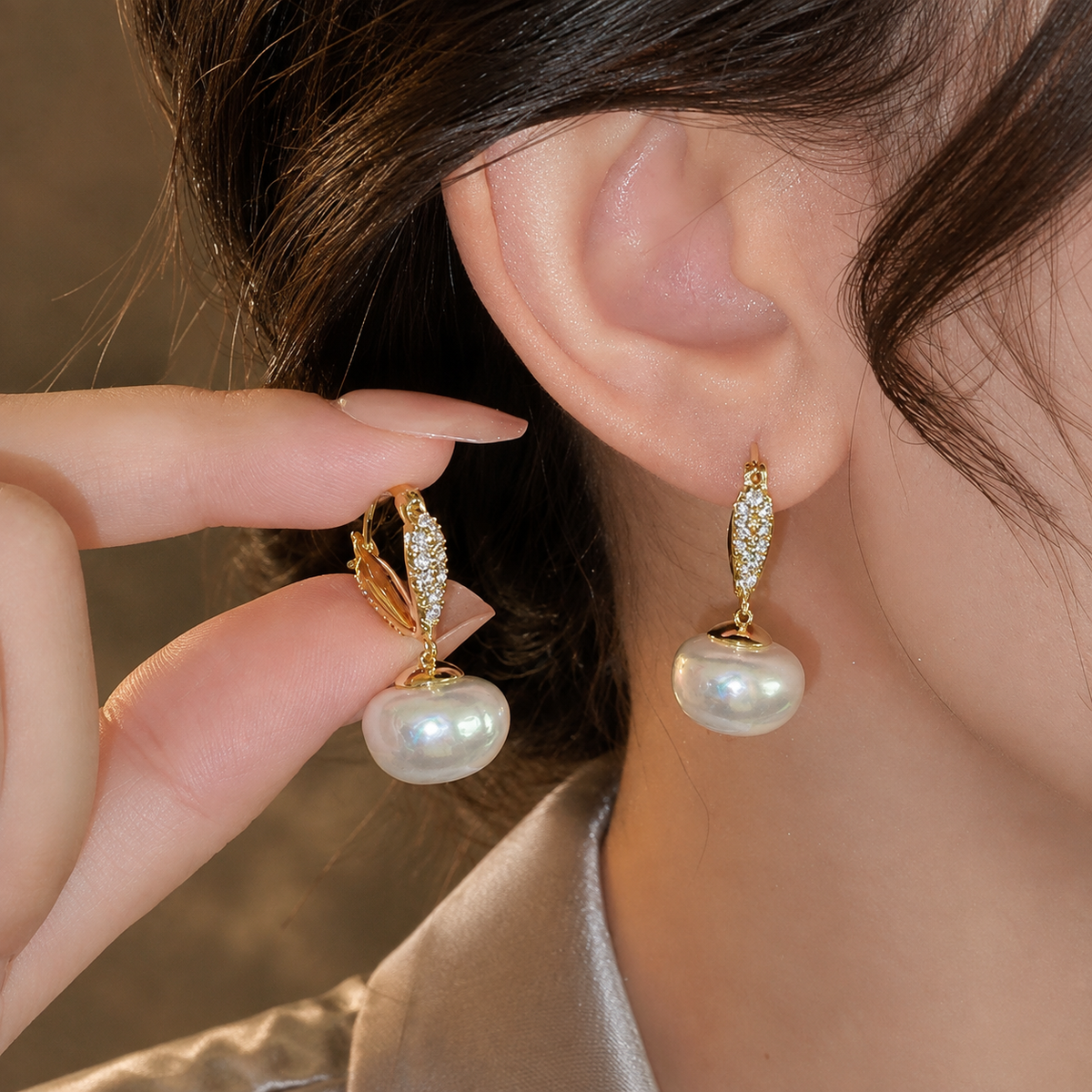 Brielle Pearl Drop Crystal Huggie Earrings