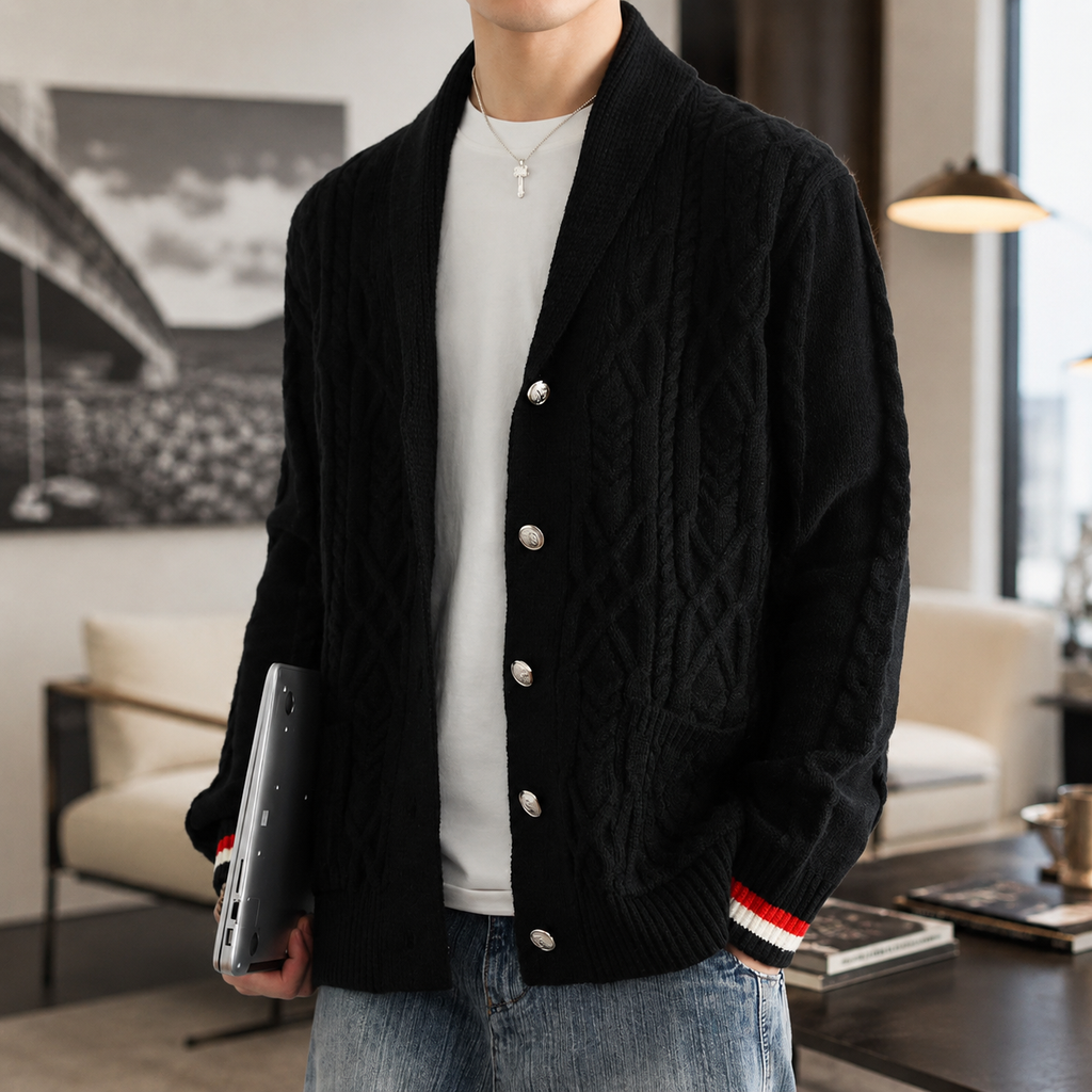 Mason Men’s Cable-Knit Shawl Collar Cardigan