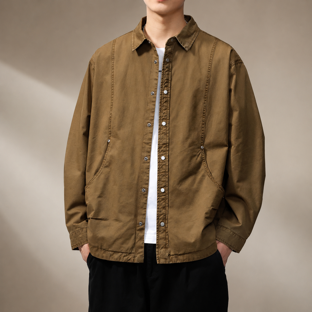 Everett Men’s Washed Utility Shirt Jacket – Snap Front Casual Overshirt with Side Pockets