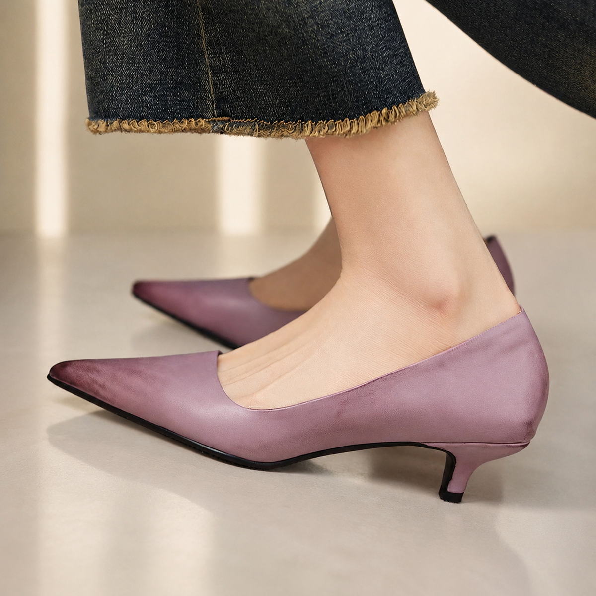 Harper Women’s Pointed-Toe Low Kitten Heel Pumps