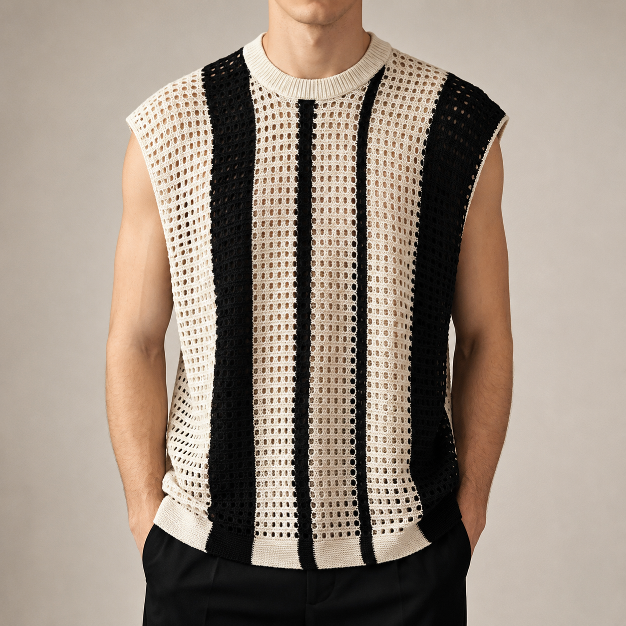 Nolan Men’s Open-Knit Striped Vest