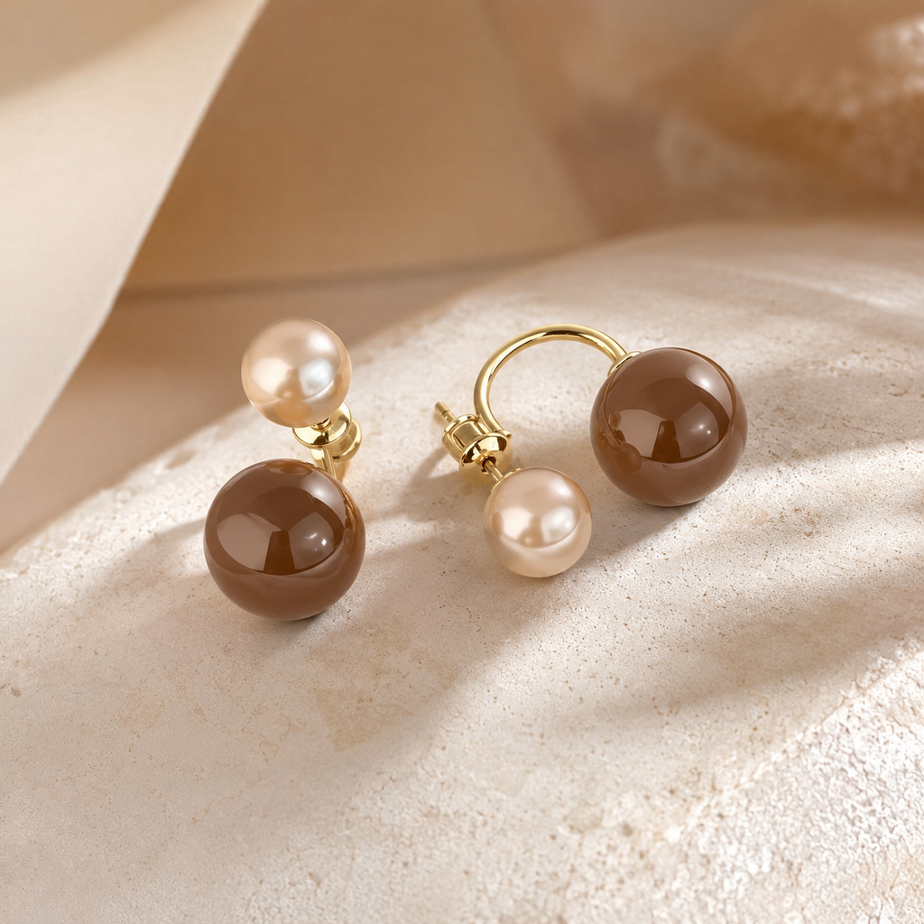 Alessia Women’s Double Drop Pearl-Style Earrings – Statement Post-Back Earrings