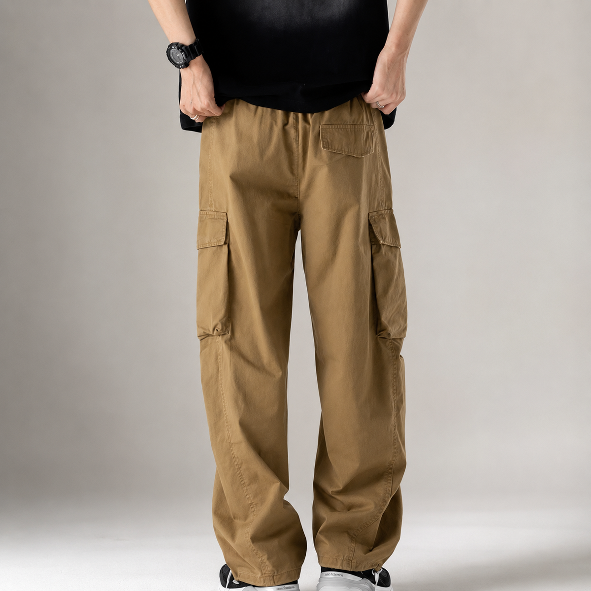 Declan Men’s Wide-Leg Cargo Pants – Drawstring Utility Trousers with Flap Pockets