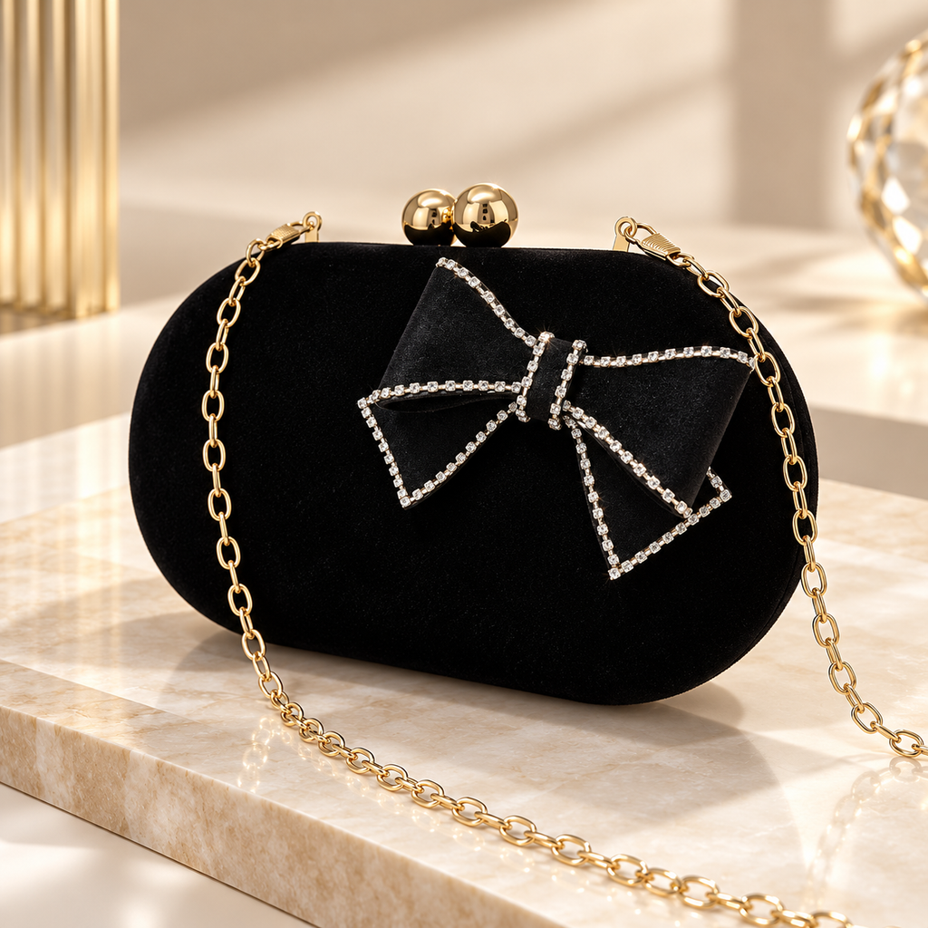 Valentina Velvet Bow Clutch Bag