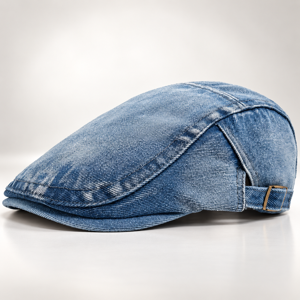 Arthur Denim Flat Cap with Adjustable Buckle