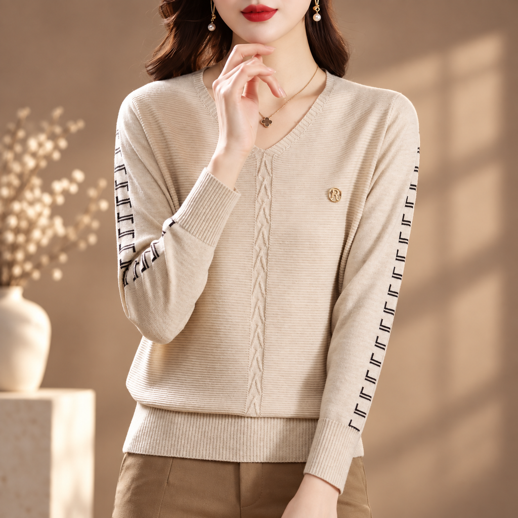Renata Women’s V-Neck Knit Sweater – Long Sleeve Textured Pullover