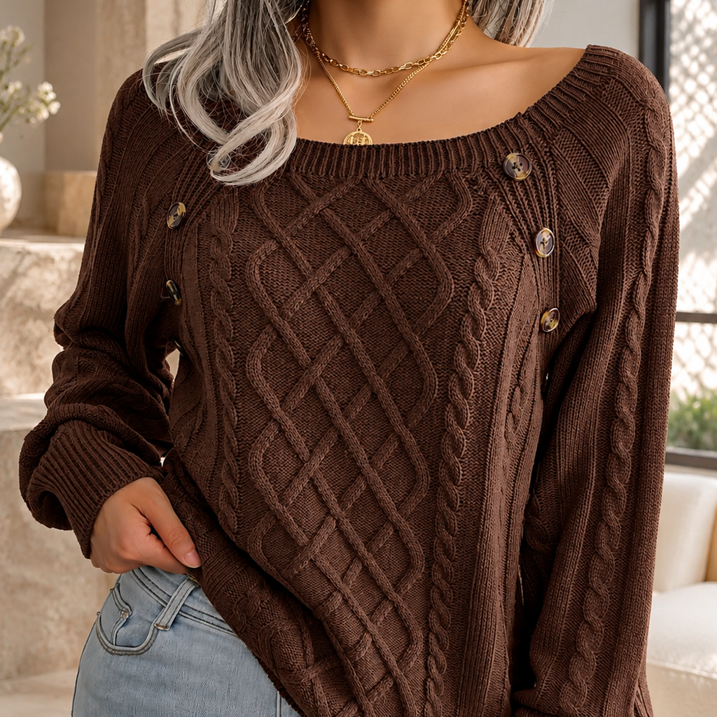 Samantha’s Cable-Knit Button-Detail Sweater