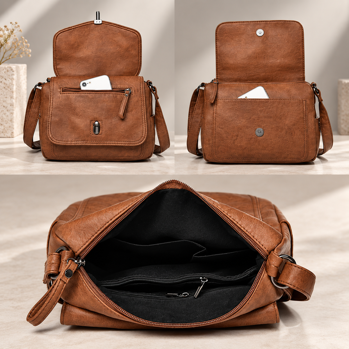 Camille Women’s Vintage-Inspired Crossbody Shoulder Bag with Flap