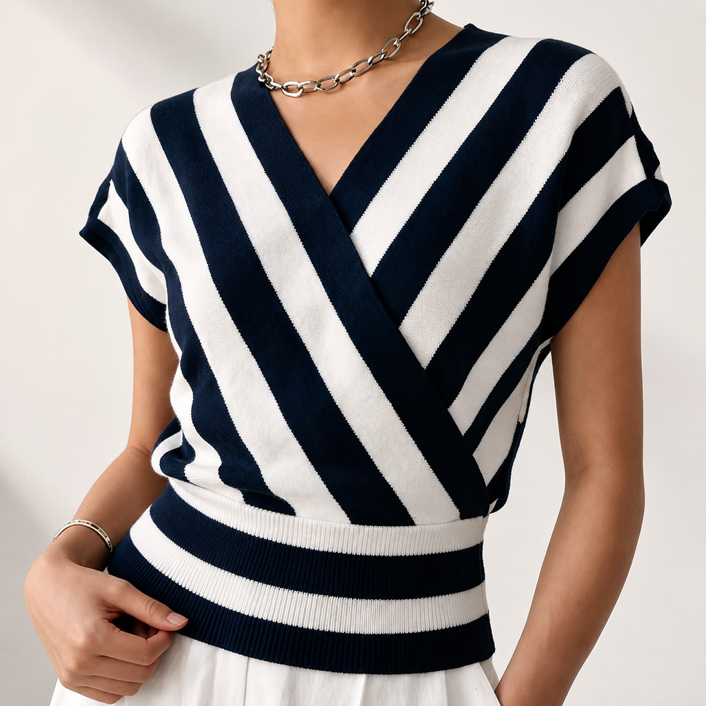 Savannah Women’s Striped Wrap-Front Knit Top