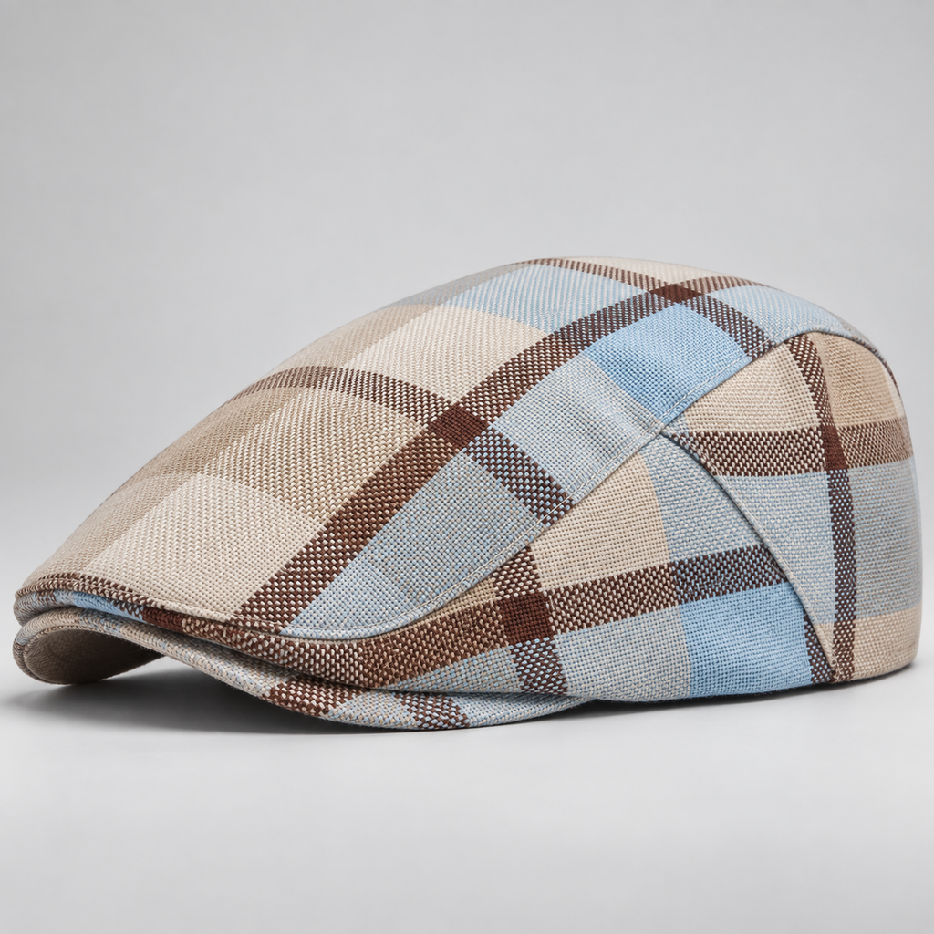 Bennett Men’s Plaid Flat Cap – Classic Check Driving Newsboy Hat