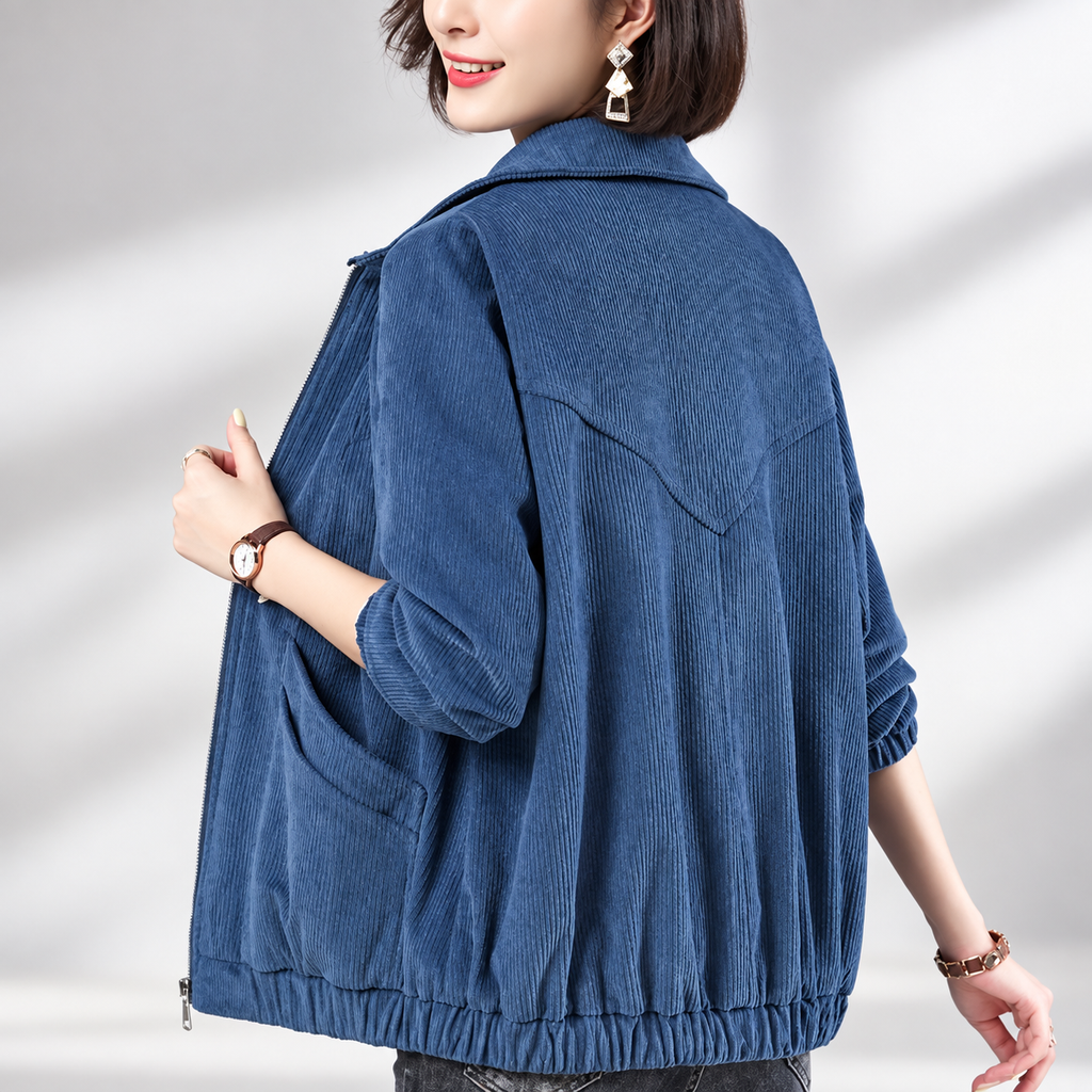 Bianca Women’s Textured Zip Front Jacket – Relaxed Fit Long Sleeve Casual Coat