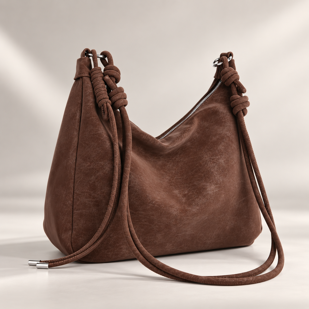 Marina Women’s Soft Hobo Shoulder Bag – Slouchy Zip-Top Handbag with Knotted Strap Detail