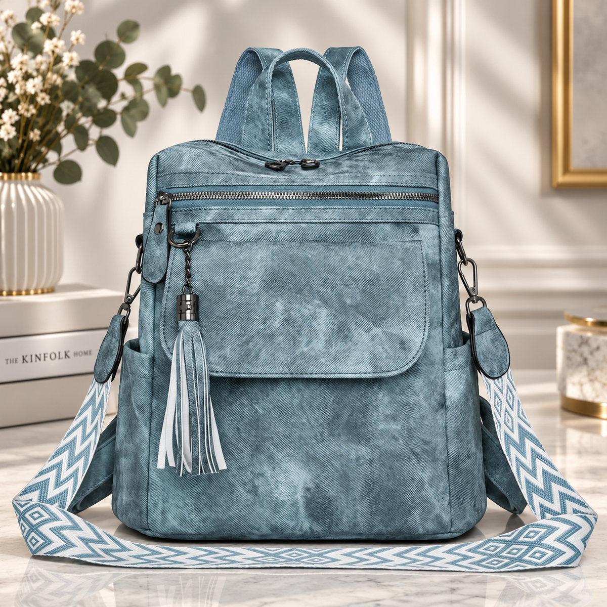 Camille Women’s Convertible Backpack Purse – Washed Canvas Crossbody Shoulder Bag