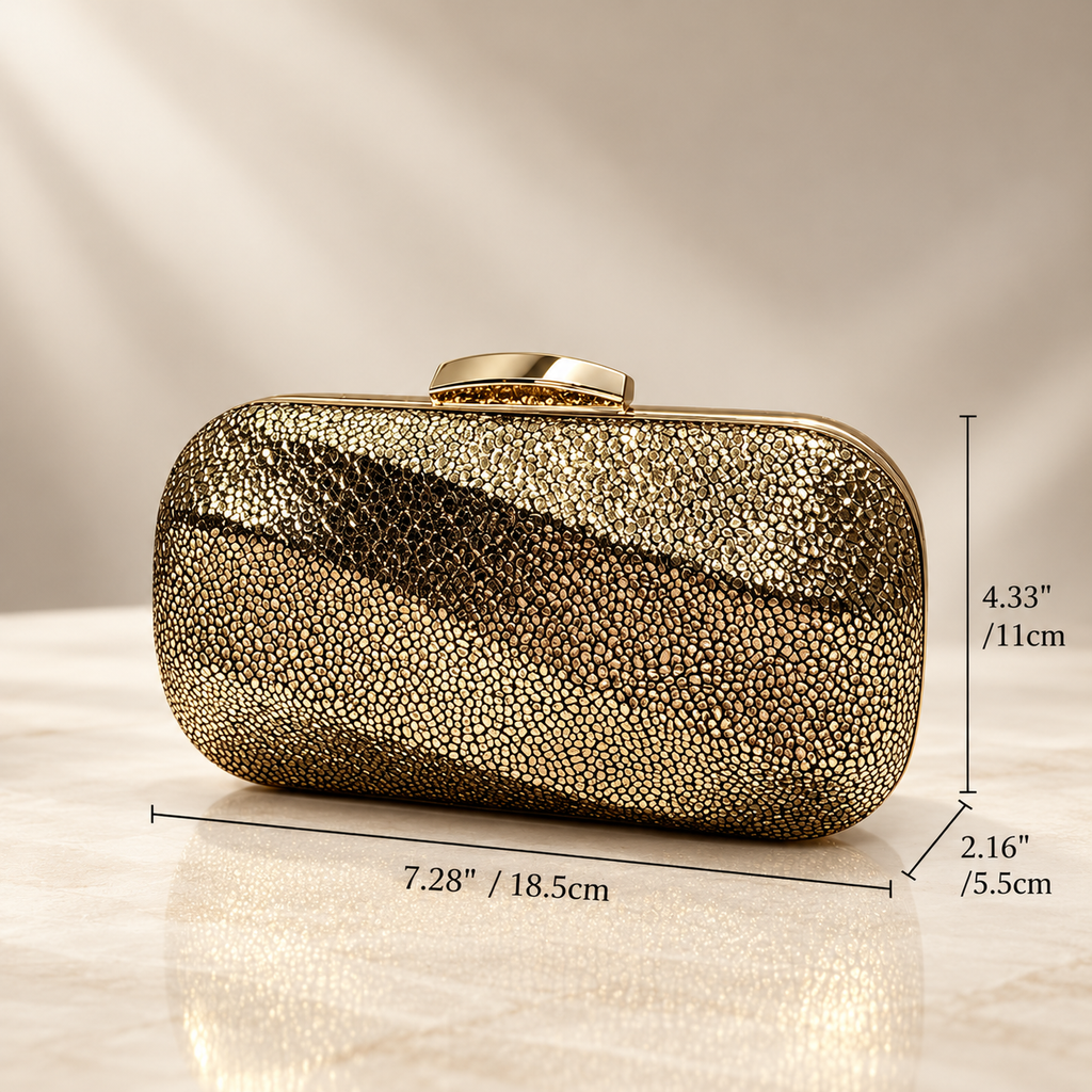 Isabella Metallic Textured Evening Clutch Bag with Chain Strap