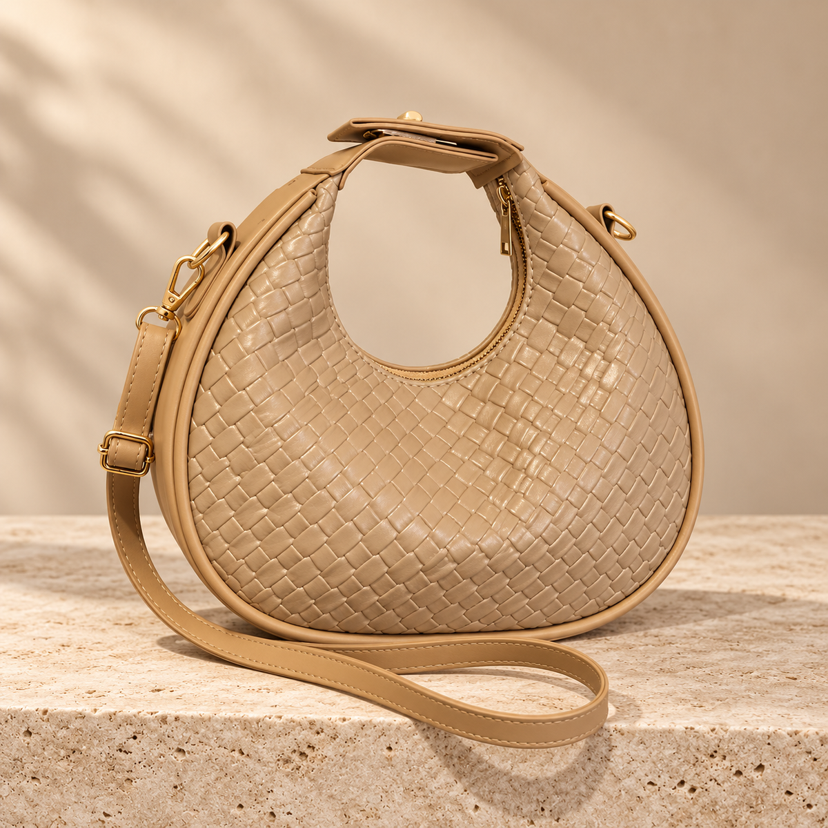 Alessia Textured Crescent Handbag