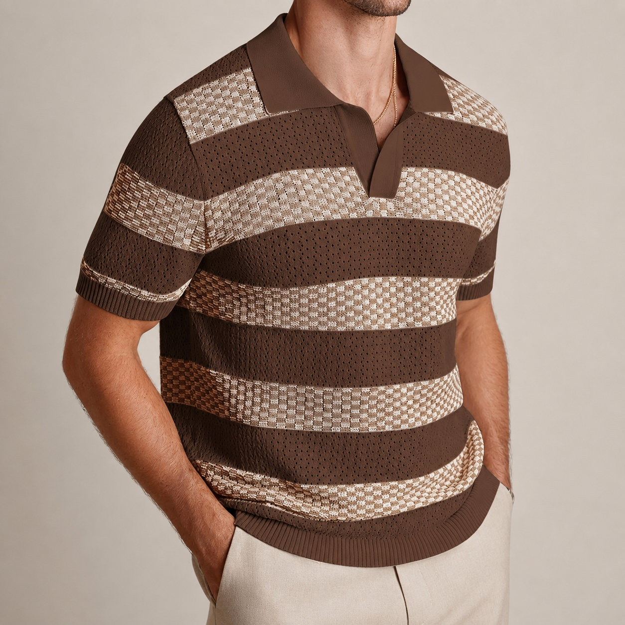 Evan Men’s Textured Stripe Knit Polo