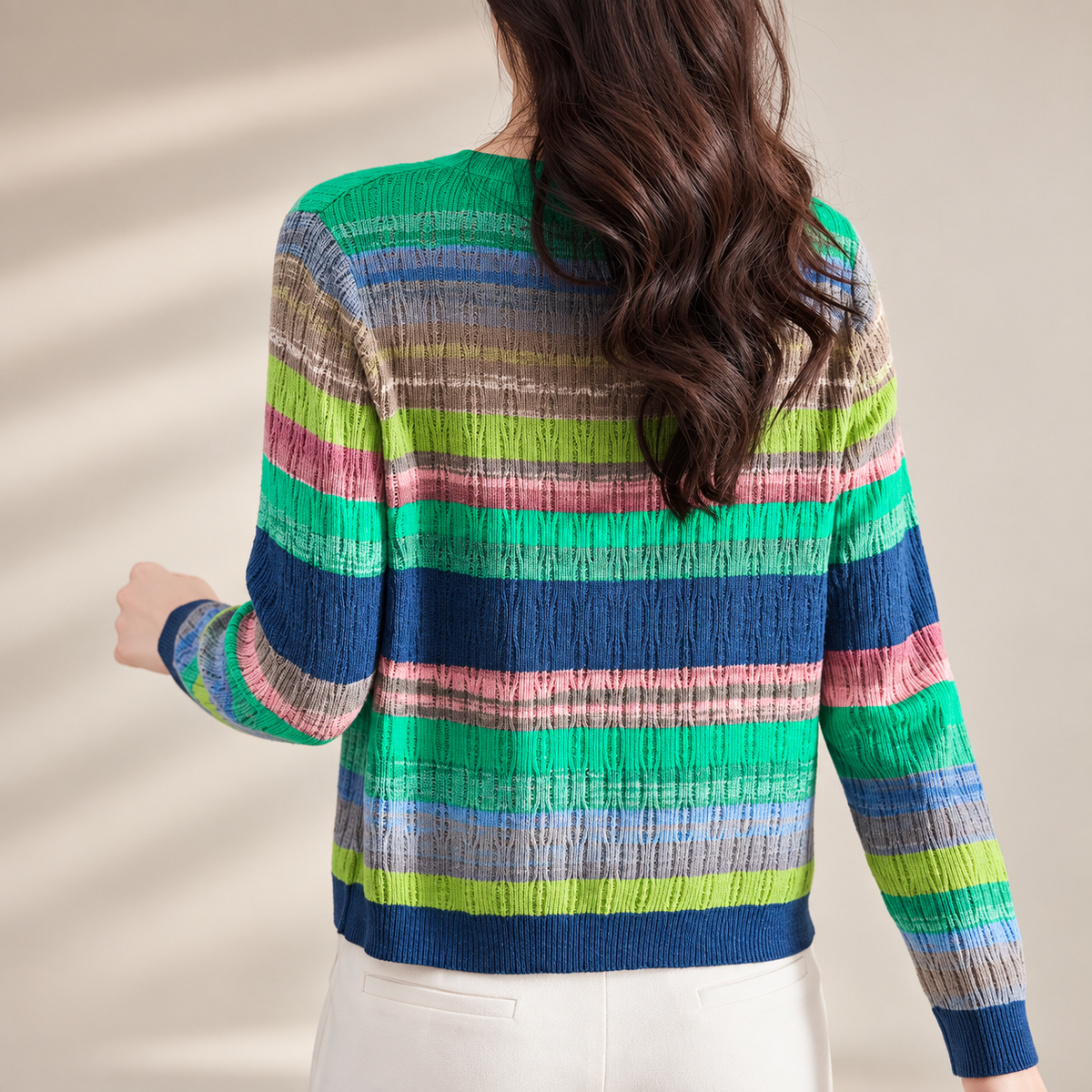 Evelina Women's Multicolor Striped Pointelle Knit Button-Front Cardigan