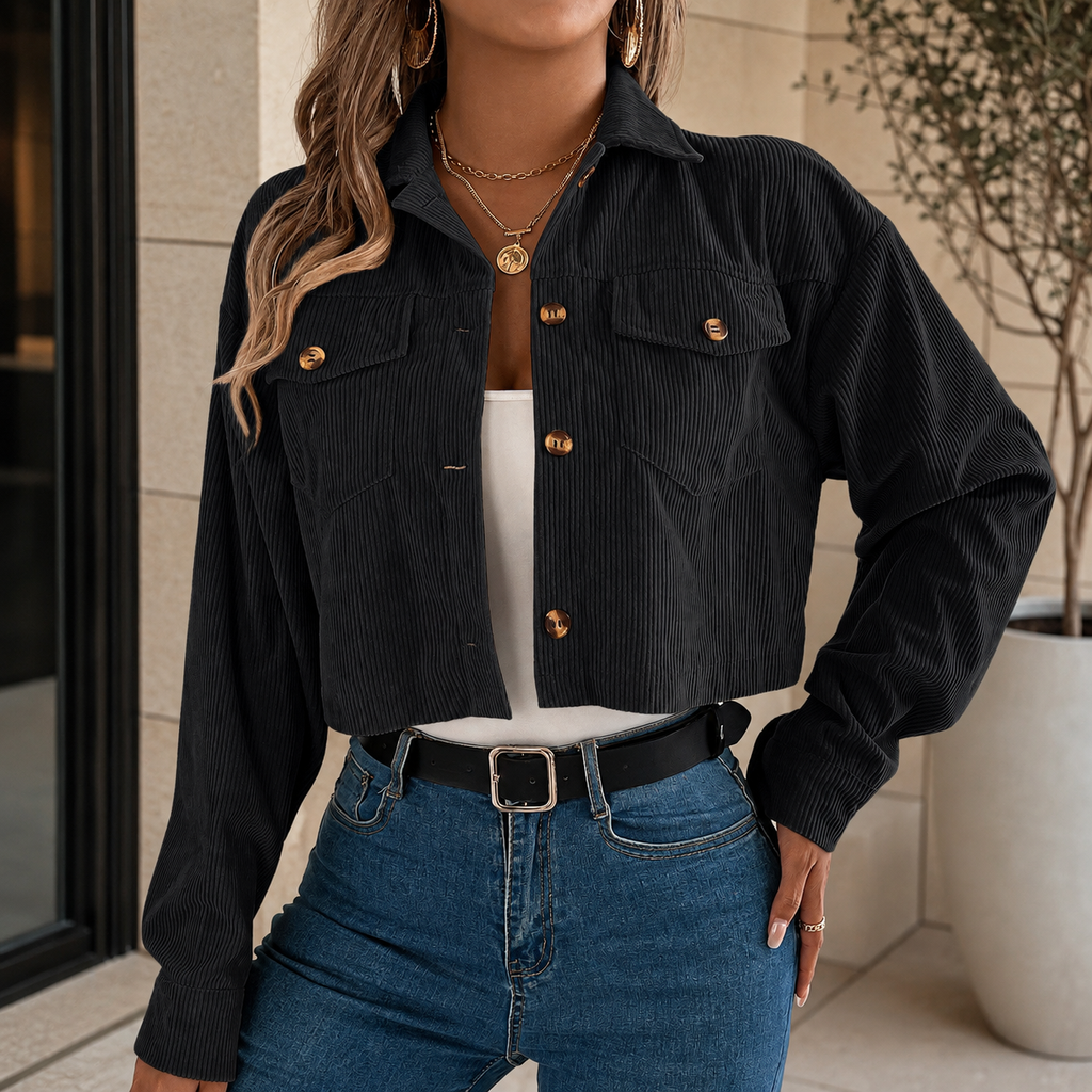 Madison Cropped Corduroy-Texture Jacket