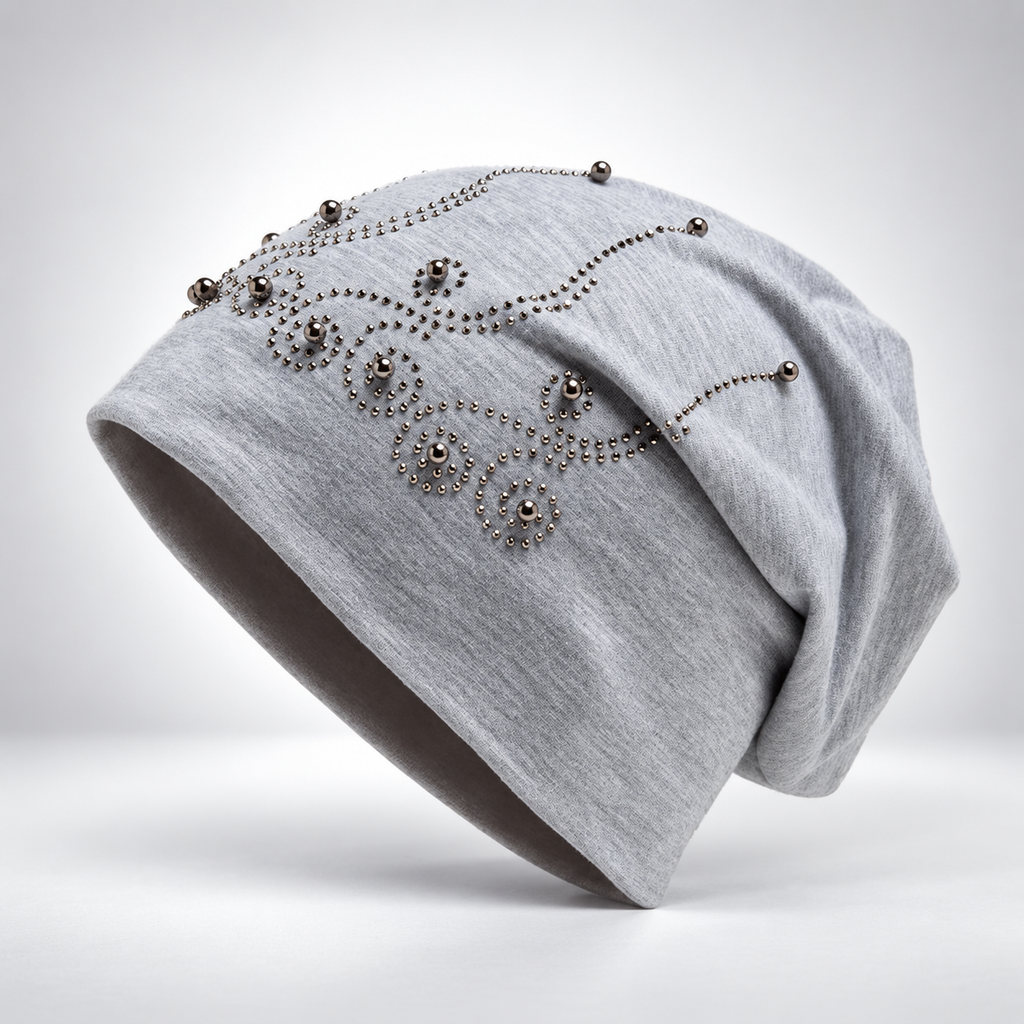 Gianna Embellished Slouch Beanie – Premium Beaded Soft Fabric Hat