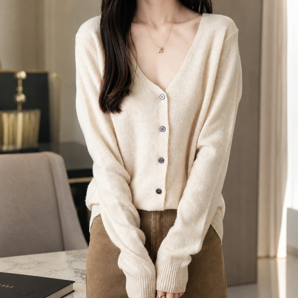 Amelia Women's Merino Wool V-Neck Button Cardigan
