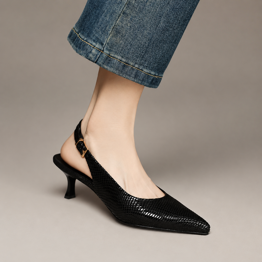 Clara Women’s Genuine Leather Pointed-Toe Slingback Heels