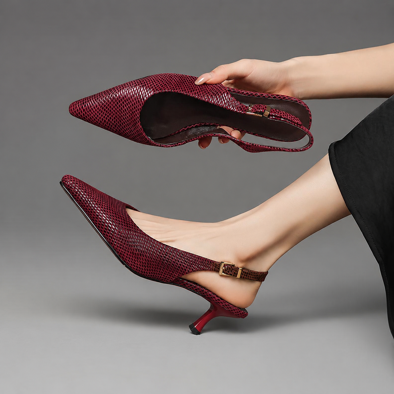 Clara Women’s Genuine Leather Pointed-Toe Slingback Heels