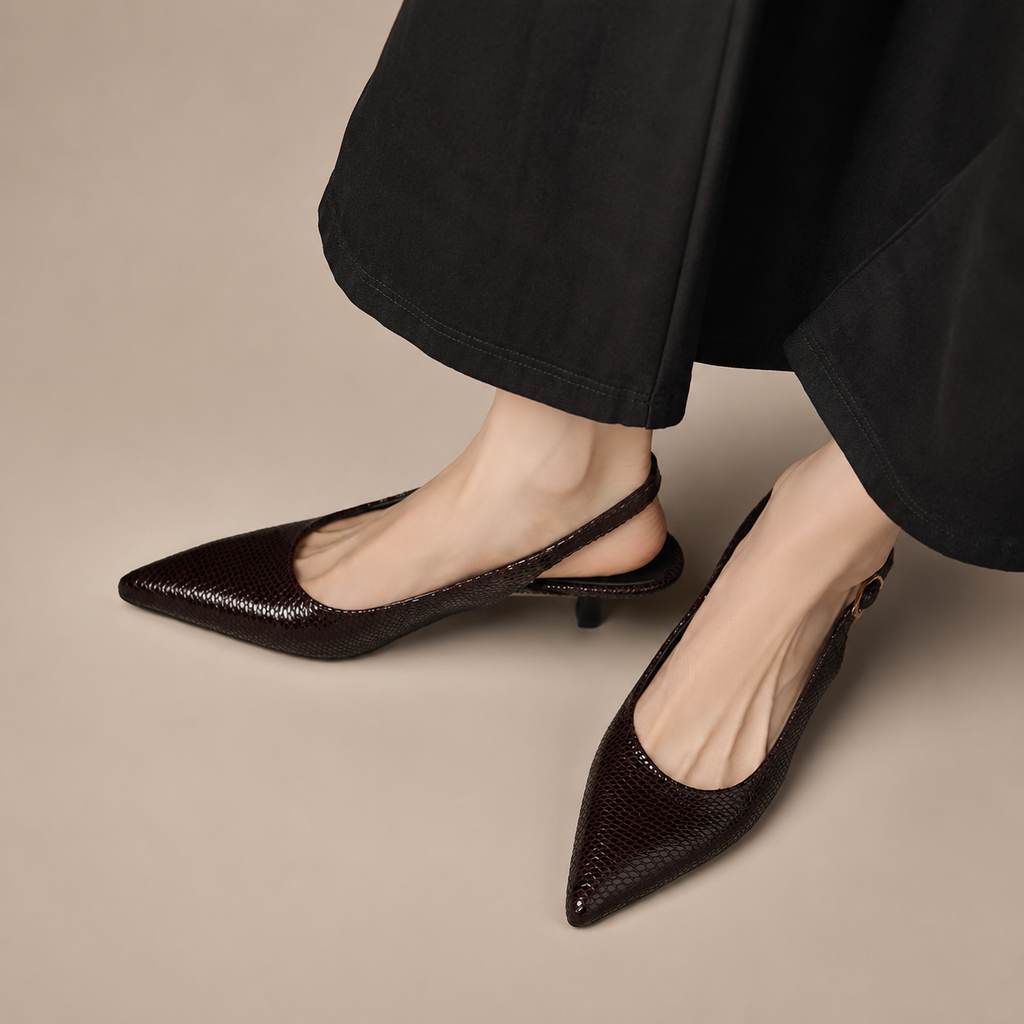 Clara Women’s Genuine Leather Pointed-Toe Slingback Heels