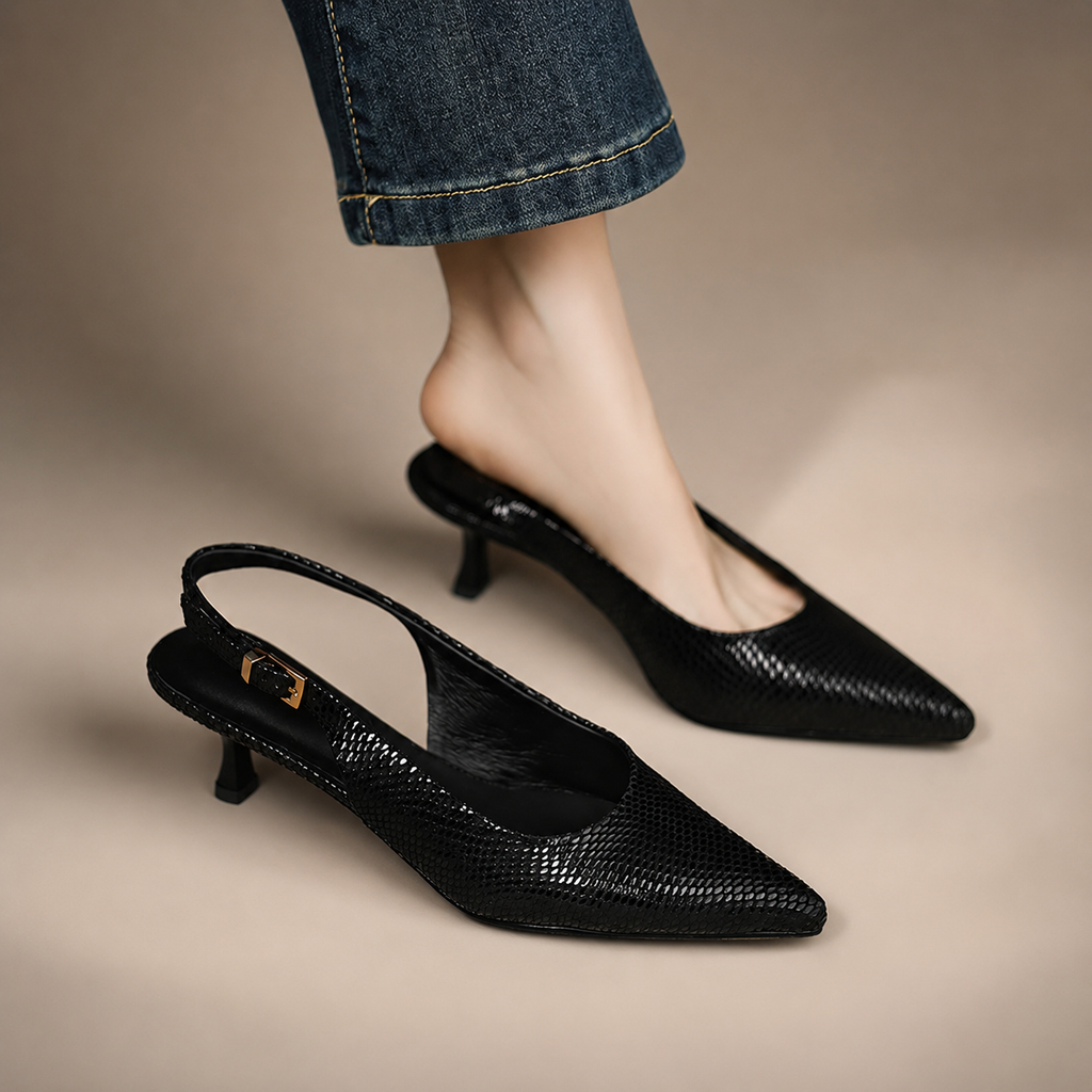 Clara Women’s Genuine Leather Pointed-Toe Slingback Heels