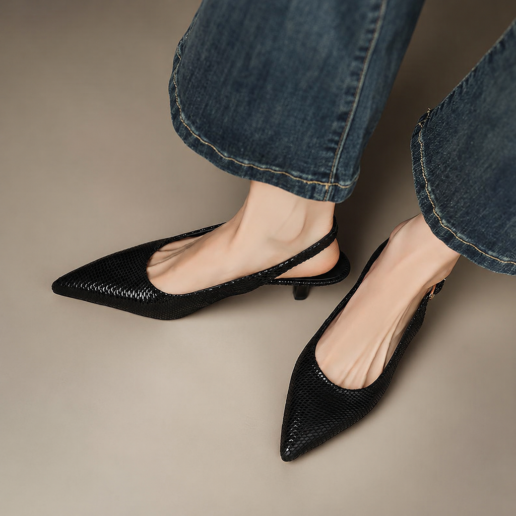 Clara Women’s Genuine Leather Pointed-Toe Slingback Heels